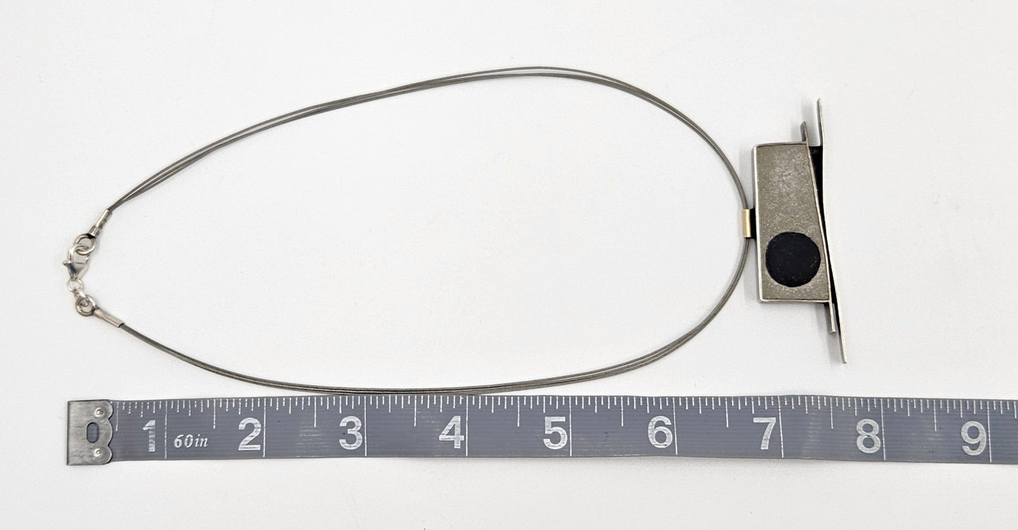 Artisan Sterling Necklace Jewelry Signed Sterling Modernist Pendant w/ Cable Necklace