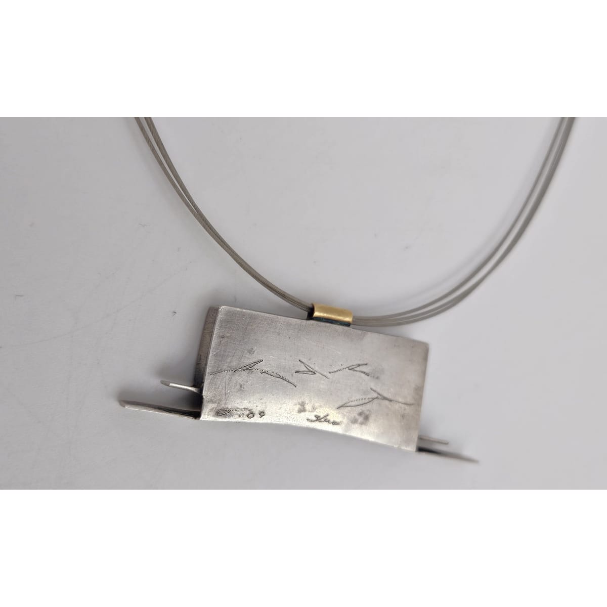 Artisan Sterling Necklace Jewelry Signed Sterling Modernist Pendant w/ Cable Necklace