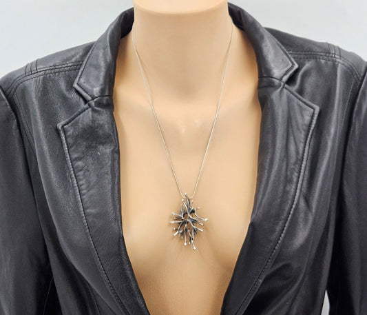 Artisan Sterling Necklace Jewelry Vintage Artisan Signed Sterling Modernist Brutalist Brooch Pendant Necklace