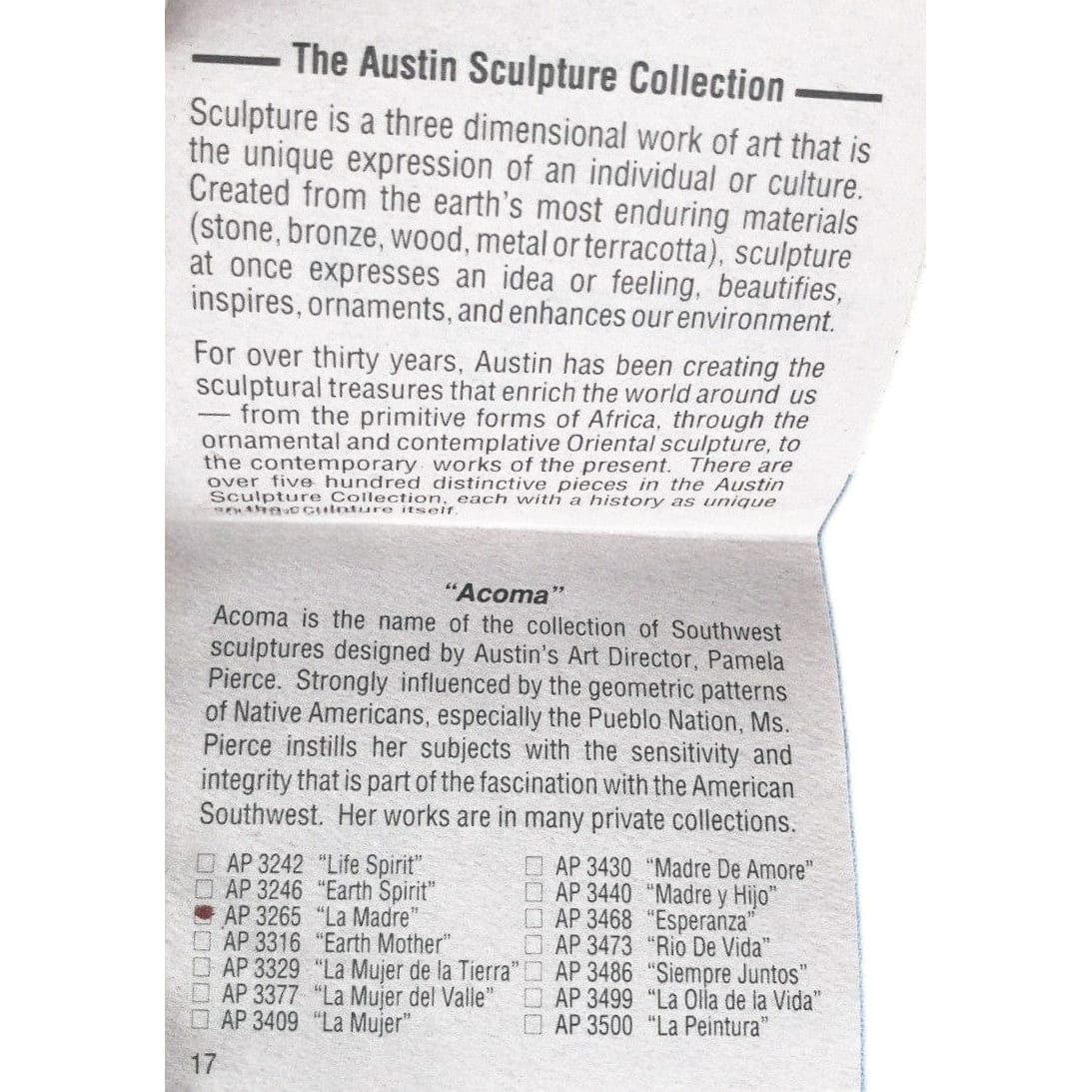 Austin Productions Sculpture Large Austin Productions Acoma Series La Madre Ceramic Sculpture Circa 1983
