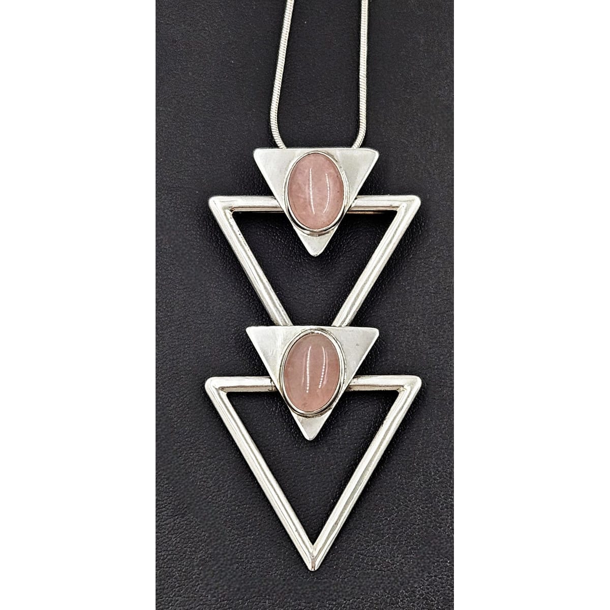 Brian Francisco Navajo Jewelry Taxco Artisan Sterling Silver Rose Quartz Unisex Modernist Pendant Necklace