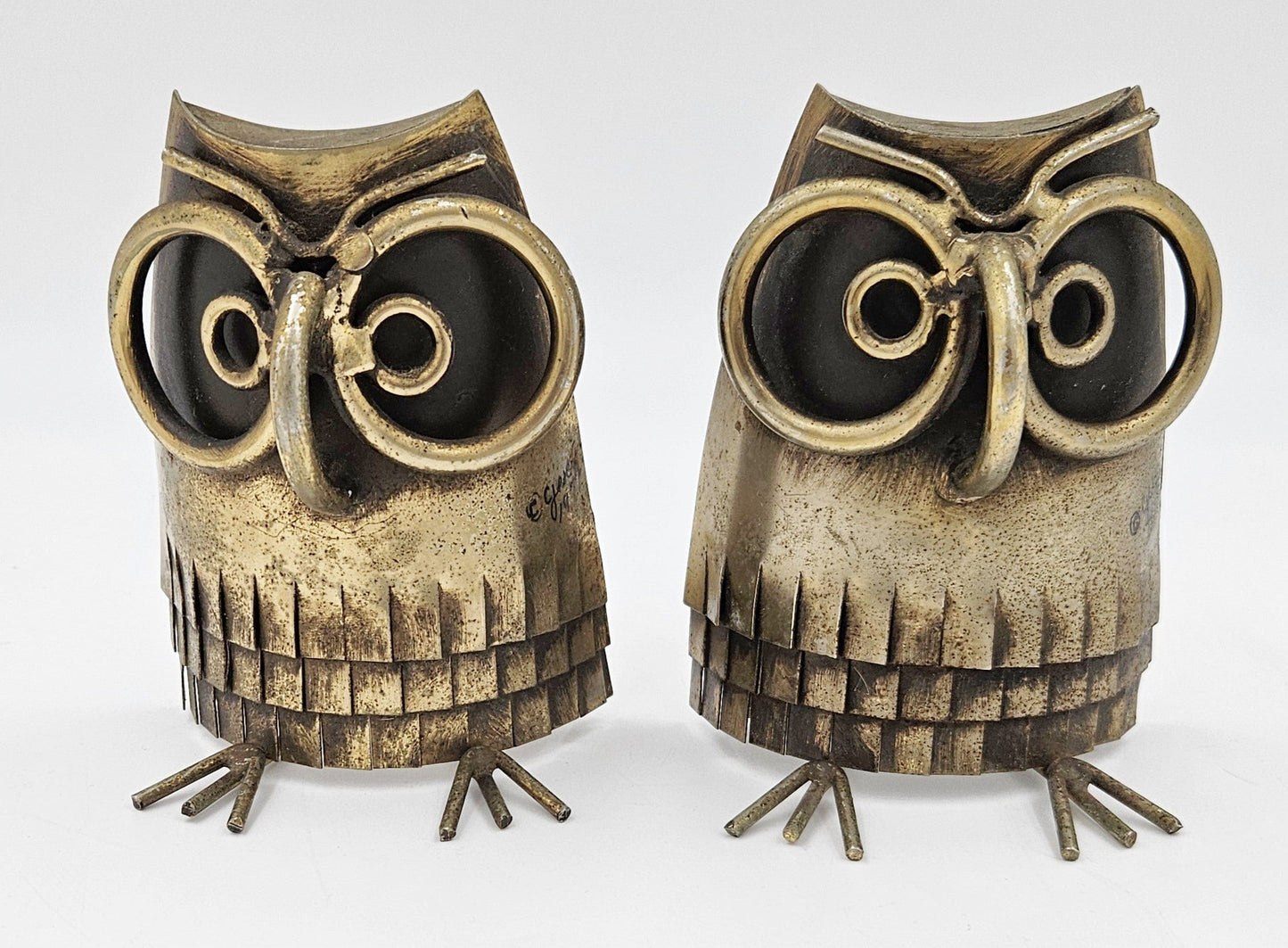 C Jere Bookends Designer Curtis Jere Brass Copper 3-D Owl Bookends Signed Dated 1977 RARE