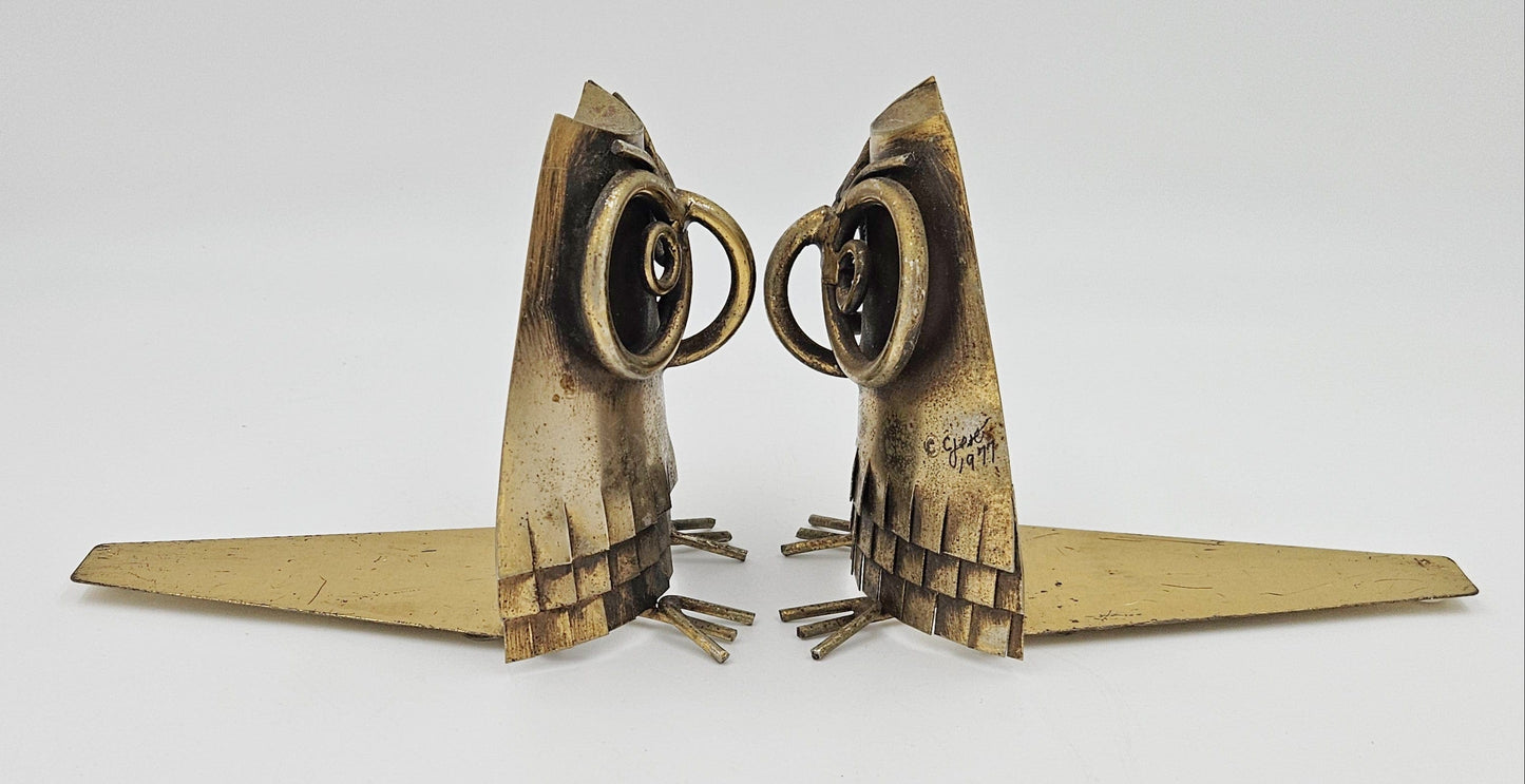 C Jere Bookends Designer Curtis Jere Brass Copper 3-D Owl Bookends Signed Dated 1977 RARE