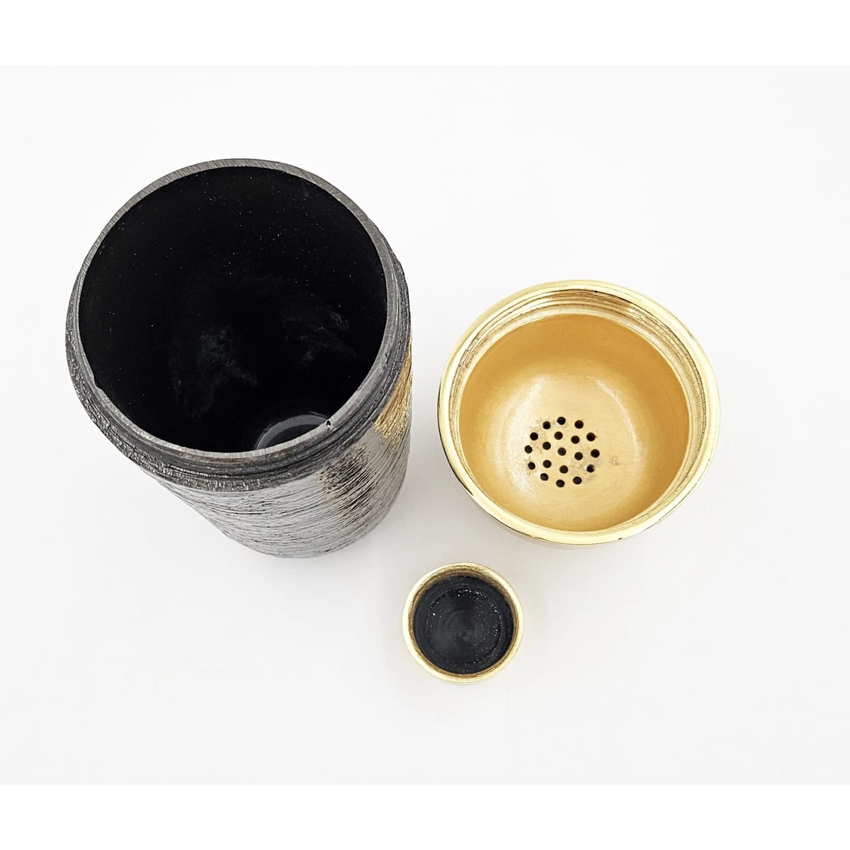 Cera Barware NOS Libbey Black Gold Argyle Glasses w/ Nima Oberoi Lunares Shaker Tray Set
