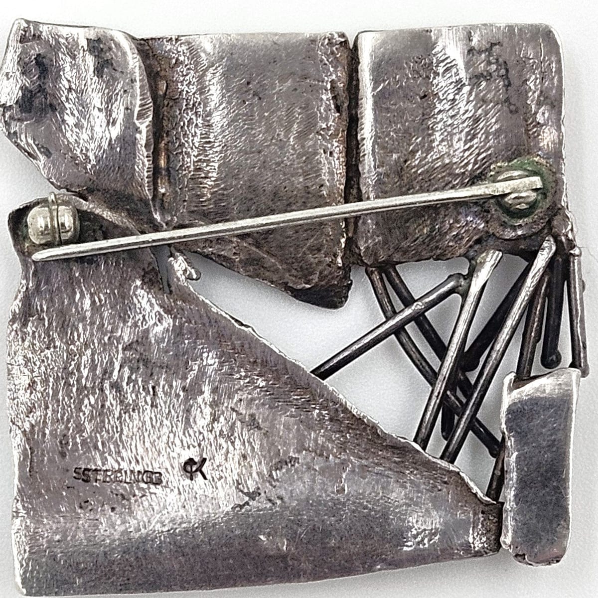 CK Sterling Jewelry Superb MCM Artisan Signed Sterling Silver Abstract Modernist Brutalist Brooch