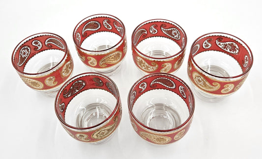 Culver Serveware Superb Culver Red Paisley 22k Gold Glassware Set of 6 Circa 1960s