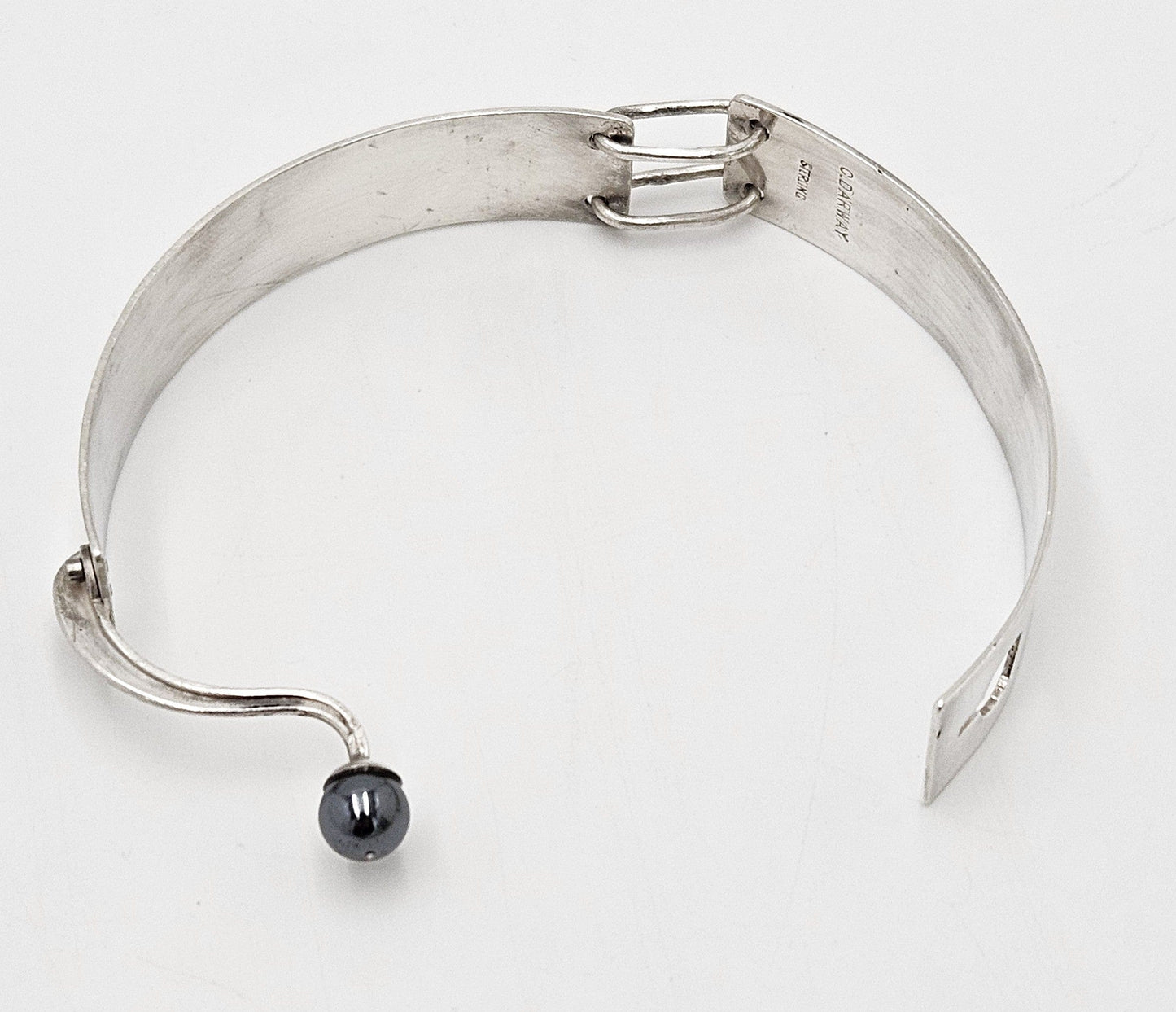 Darway Jewelry C. Darway Sterling Hematite Modernist Top Latching Bangle Bracelet
