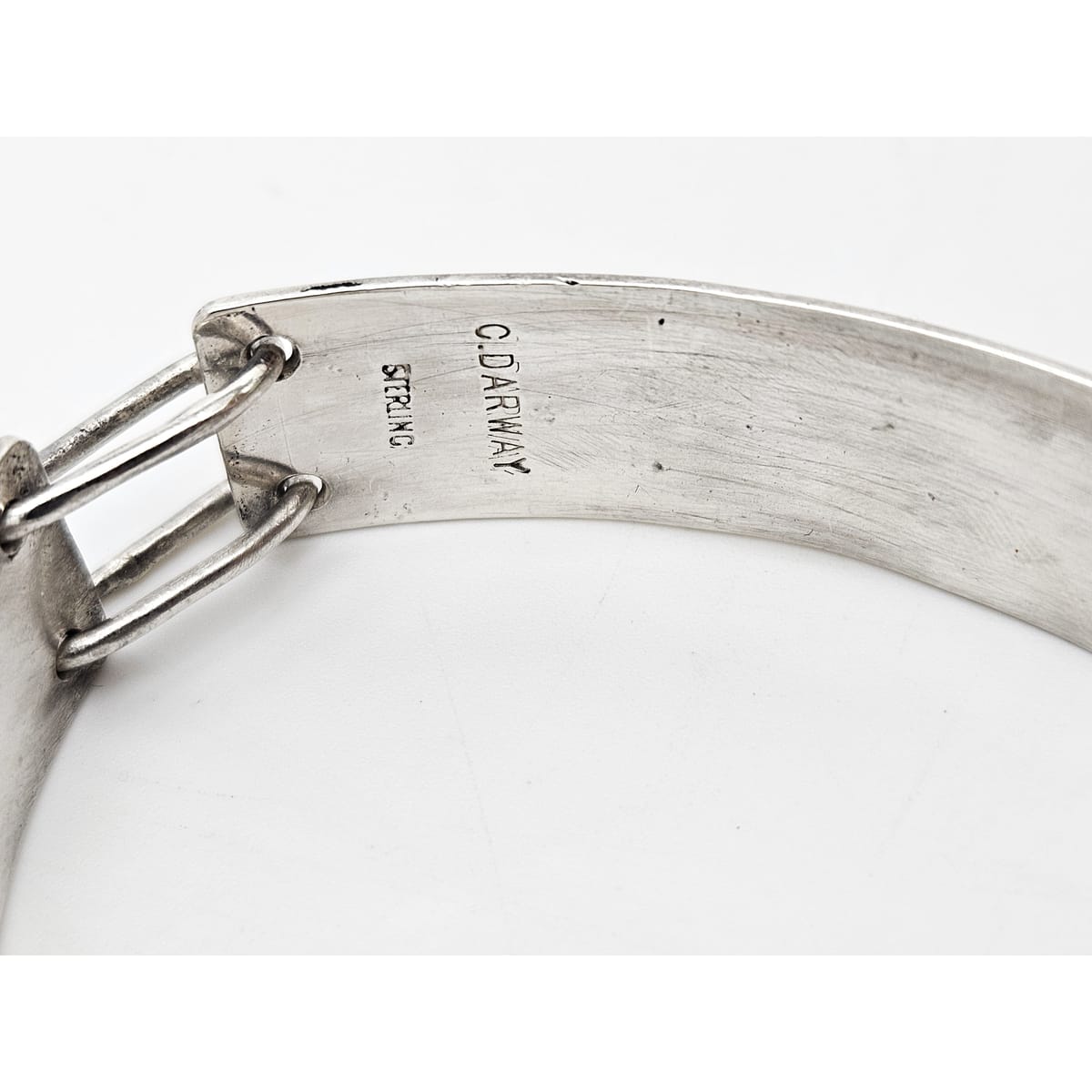 Darway Jewelry C. Darway Sterling Hematite Modernist Top Latching Bangle Bracelet