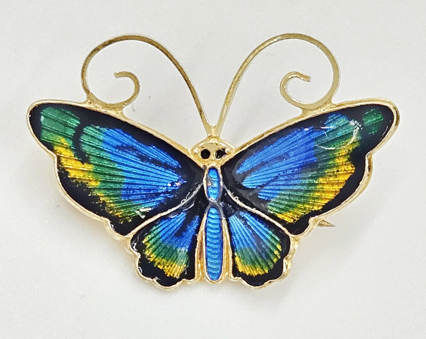 David Andersen Jewelry David Andersen Gilt Sterling Multi-Color Enamel Large Butterfly Brooch 1940s