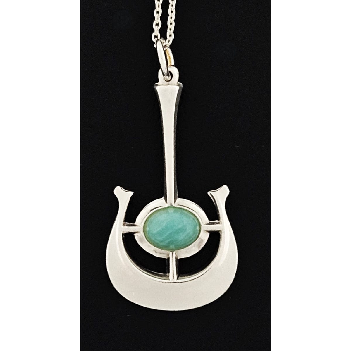 David Andersen Jewelry David Andersen Norway Sterling Amazonite Modernist Viking Ship Necklace 1960s