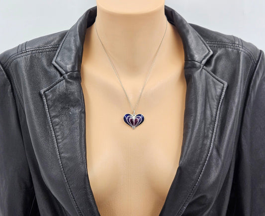 David Andersen Jewelry David Andersen Norway Sterling Enamel Modernist Heart Necklace Circa 1960s