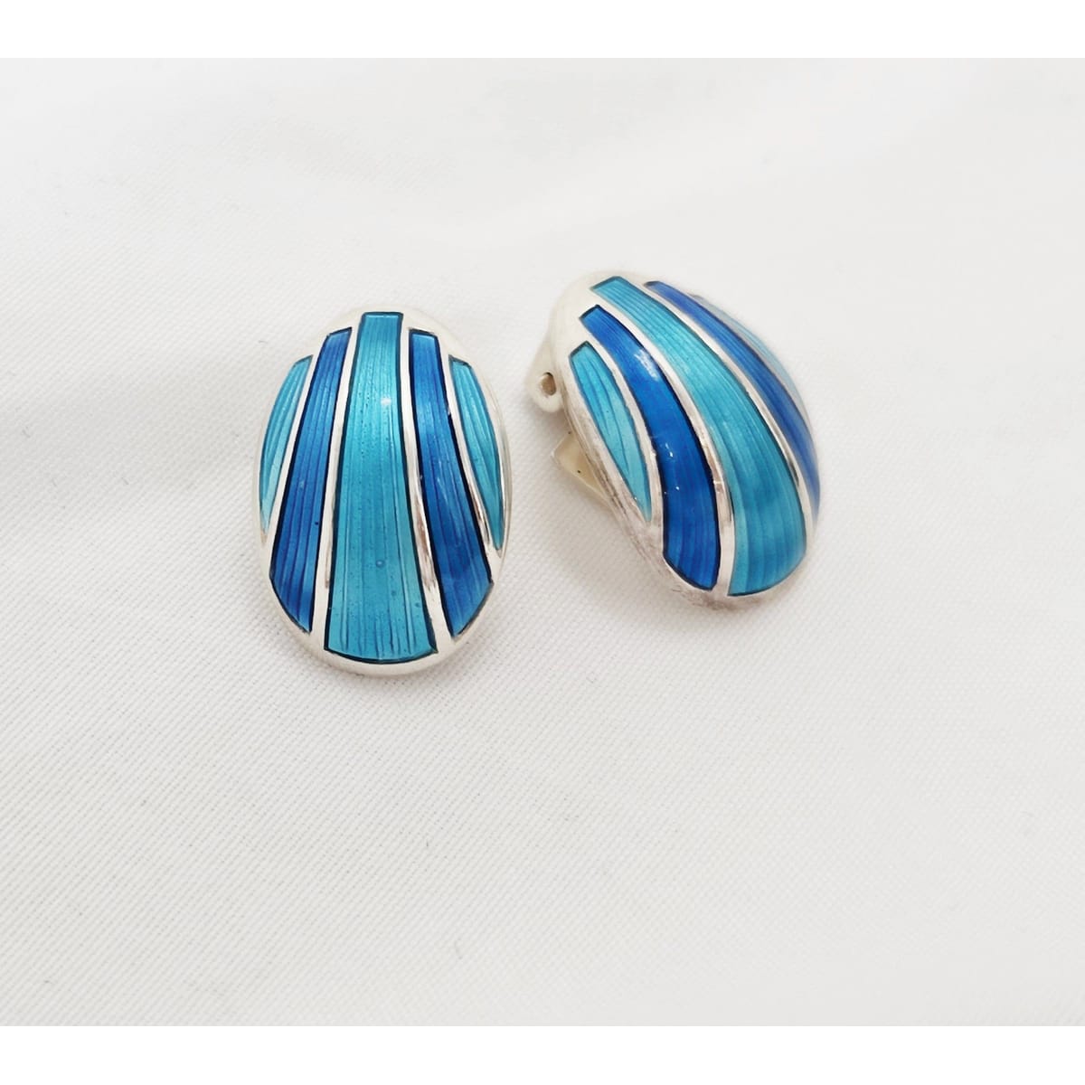 David Andersen Norway sterling silver and Guilloche enamel modernist Earrings 1960s, view 1 of 2