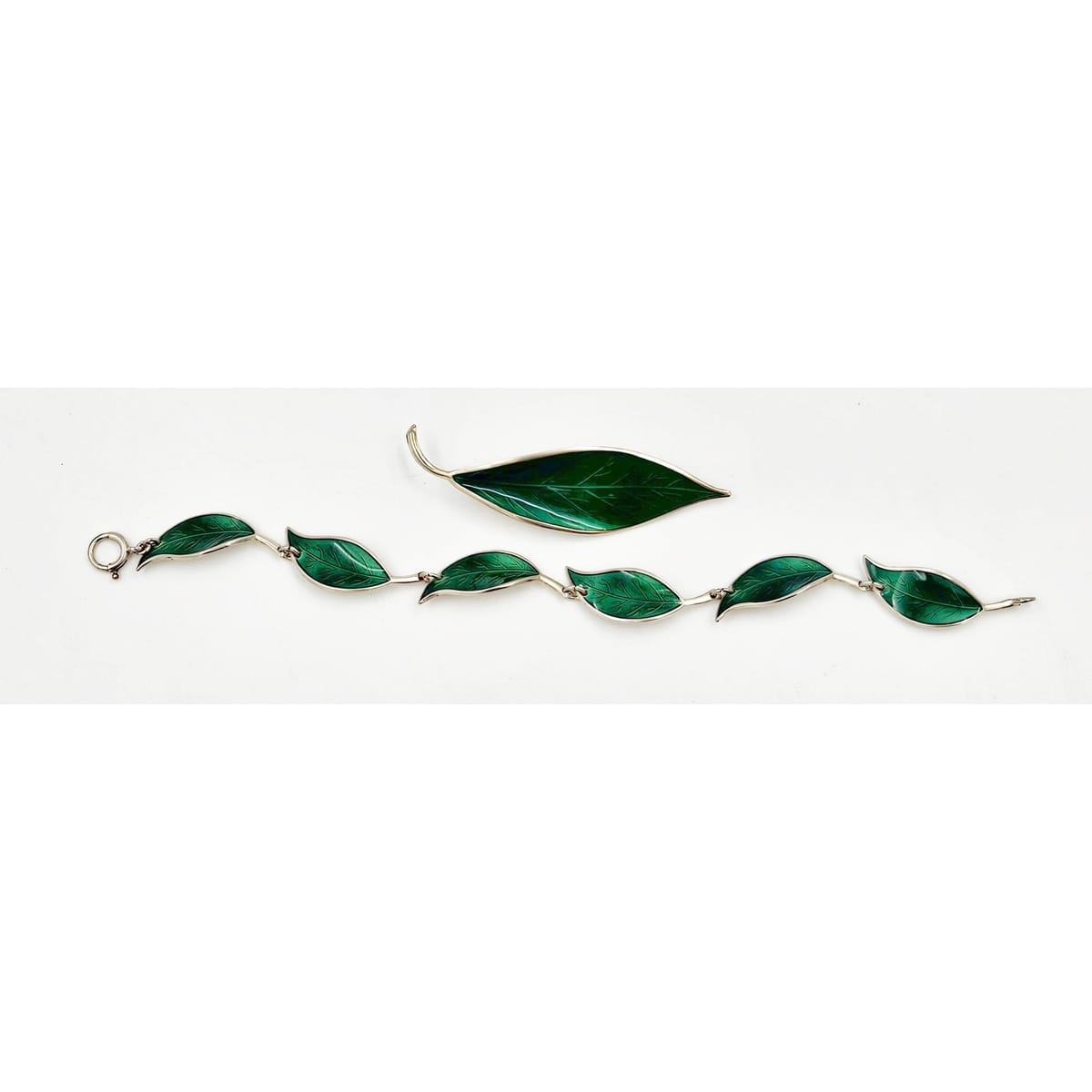 David Andersen Jewelry David Andersen WW Sterling & Enamel Leaves Bracelet and Brooch Set 1950s