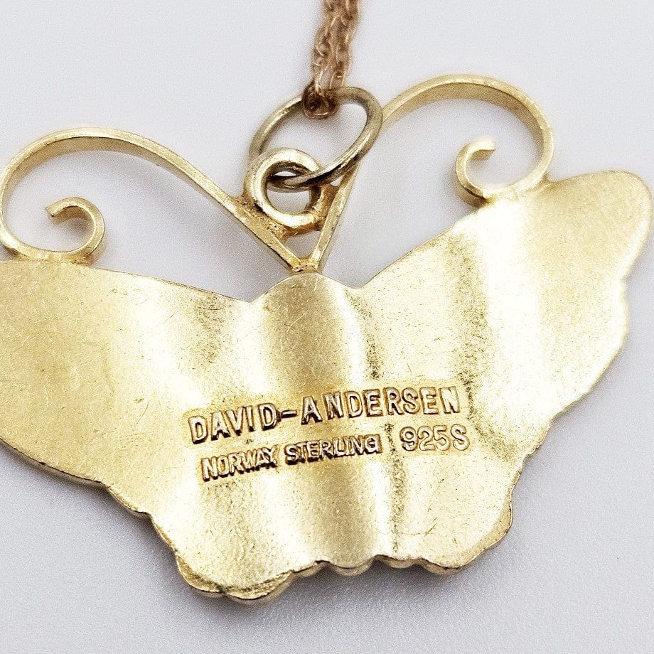David Andersen Jewelry Superb David Andersen Norway Gilt Sterling Butterfly Necklace Circa 1940s
