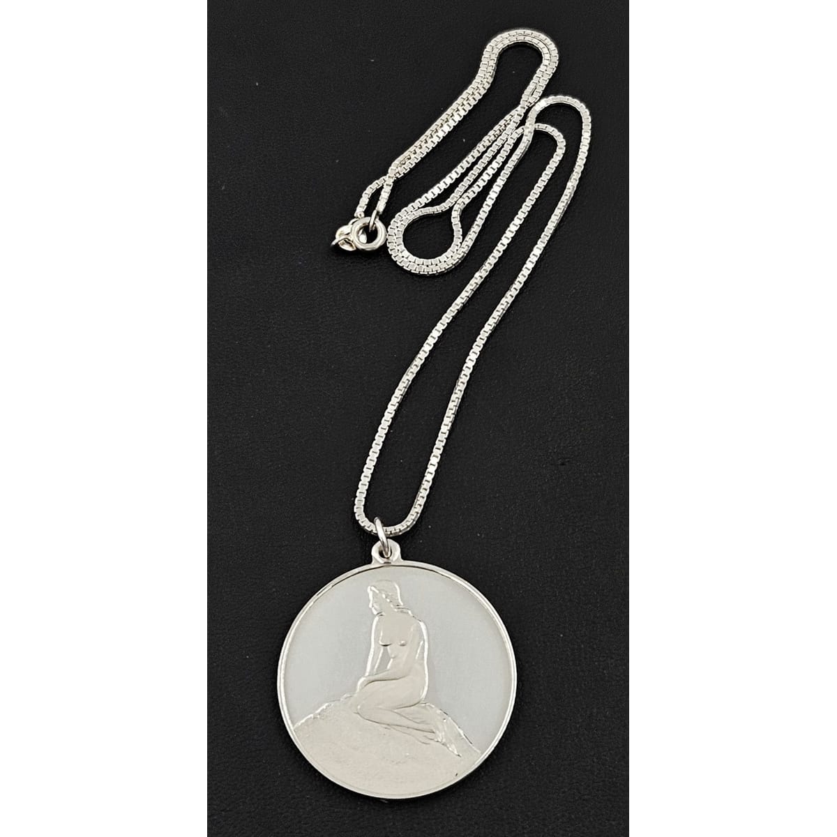 Denmark Sterling Necklace Jewelry Denmark + Sweden Large Sterling Silver Mermaid Coin Pendant Necklace 1981