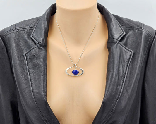 Ed Levin Jewelry Retired Ed Levin Modernist Articulating Sterling & Lapis Lazuli Necklace 1980s