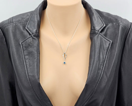 Ed Levin Jewelry Retired Ed Levin Sterling Silver & Blue Topaz Modernist Pendant Necklace 1990s