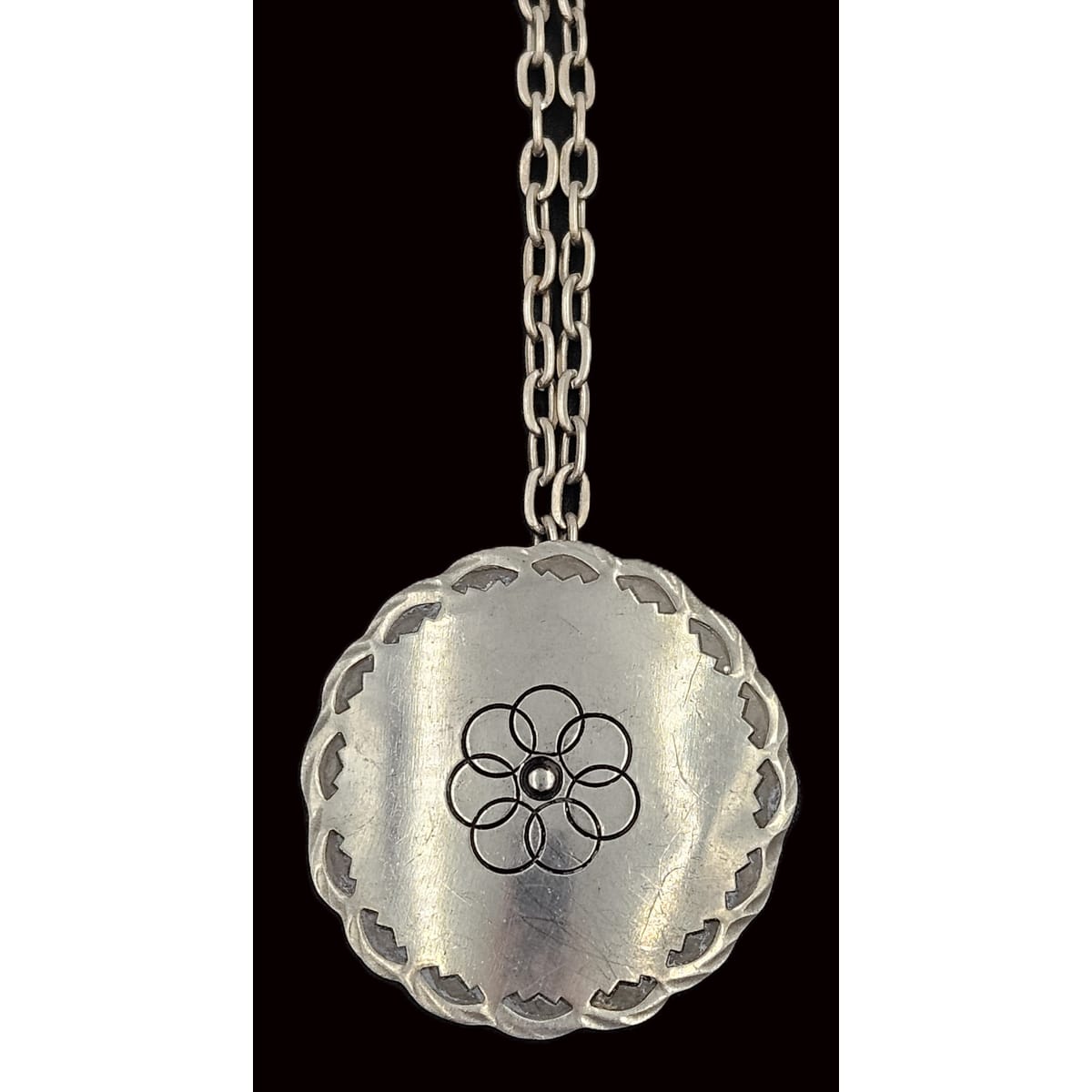 Egg Denmark Jewelry Egg Denmark Large Pewter Viking Shield Pendant Statement Necklace 1960&