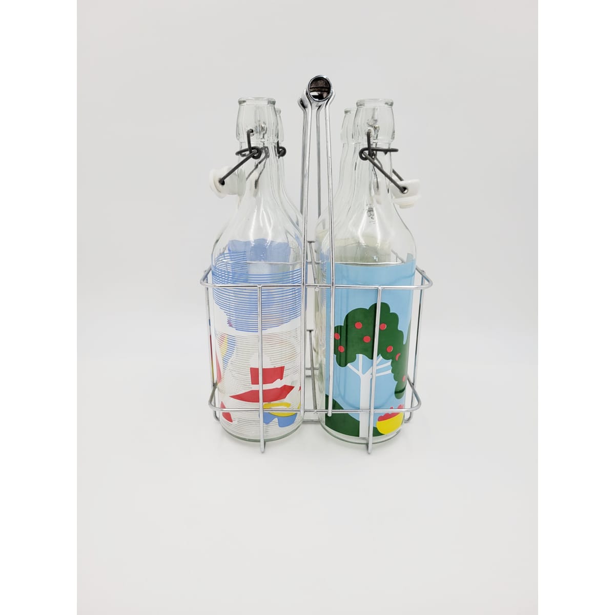 Egizia Italy Barware Set of 4 Large Vintage Water Bottles in Chrome Caddy Egizia Italy