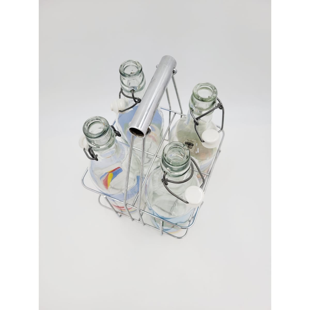Egizia Italy Barware Set of 4 Large Vintage Water Bottles in Chrome Caddy Egizia Italy