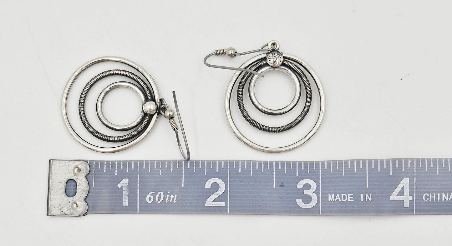 Eivind Knud Petersen Earrings Eivind Knud Petersen Denmark Sterling Kinetic Circles Dangle Earrings 1950s
