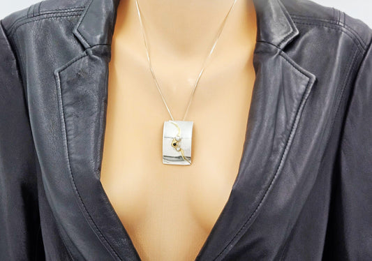 Elizabeth Prior Jewelry Elizabeth Prior Sterling 14K Amethyst Pearls Modernist Pendant Necklace 1990s