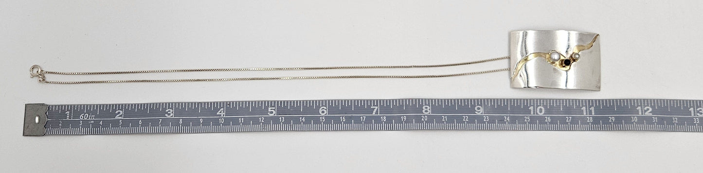 Elizabeth Prior Jewelry Elizabeth Prior Sterling 14K Amethyst Pearls Modernist Pendant Necklace 1990s