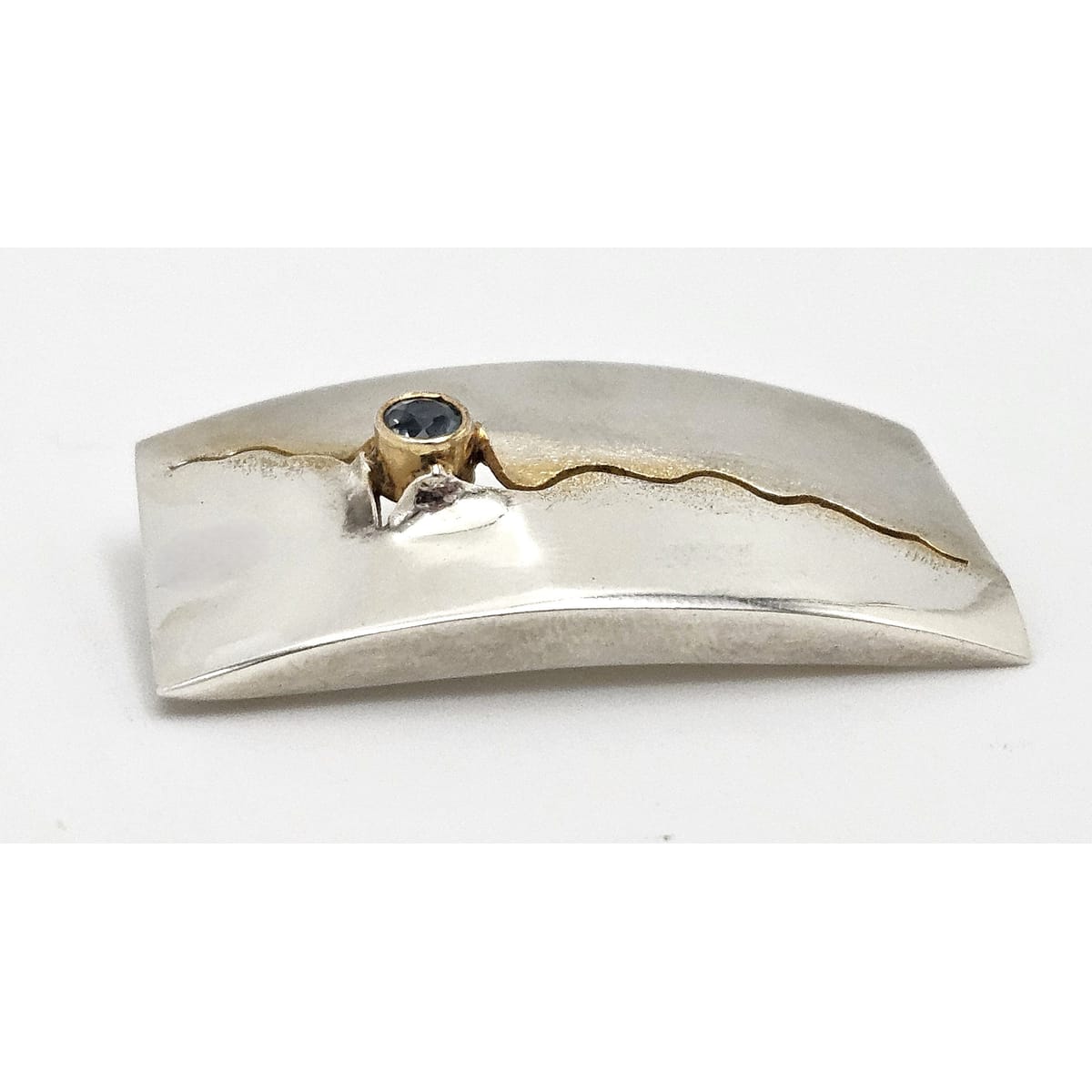 Elizabeth Prior Jewelry Elizabeth Prior Sterling 14K Blue Topaz Modernist Brooch 1990s