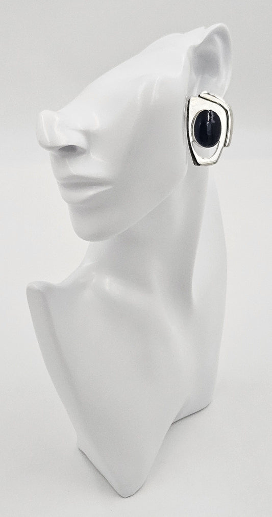 Erika Hult de Corral "Ric" Jewelry Artisan Erika Hult de Corral "Ric" Taxco Sterling Onyx Modernist Earrings 1980s