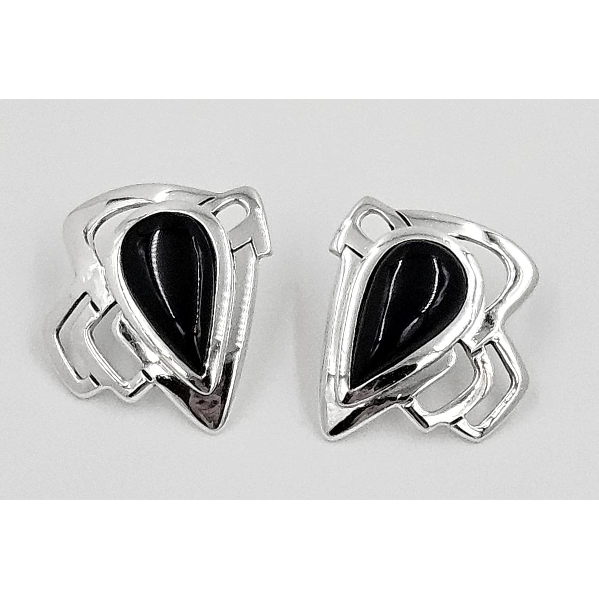 Erika Hult de Corral "Ric" Jewelry Erika Hult de Corral "Ric" Taxco Sterling Onyx Abstract Modernist Earrings 80s