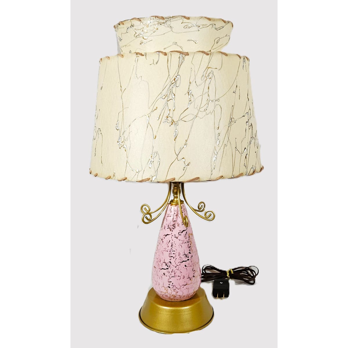 Falkenstein Atomic Lamp Lighting MCM Falkenstein Pink & Gold Retro Atomic Table Lamp w Original Shade