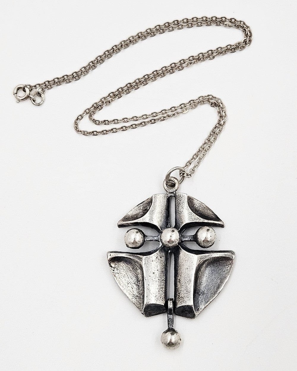 Finland Jewelry Rare Tammen Korun Ky AKT Finland 830 Silver Modernist "Oak" Necklace 1970s