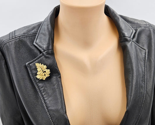 Flora Danica Jewelry Flora Danica Denmark 24K Gold Sterling Leaf Brooch Pin Pendant Circa 1950s