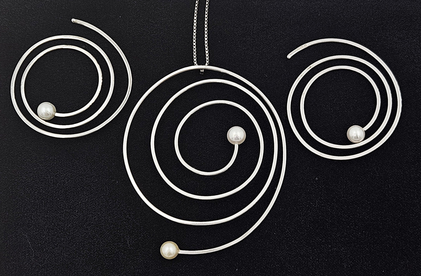 Frederic Duclos Jewelry Frederic Duclos Sterling Silver & Pearl Necklace and Earrings Demi Parure Set