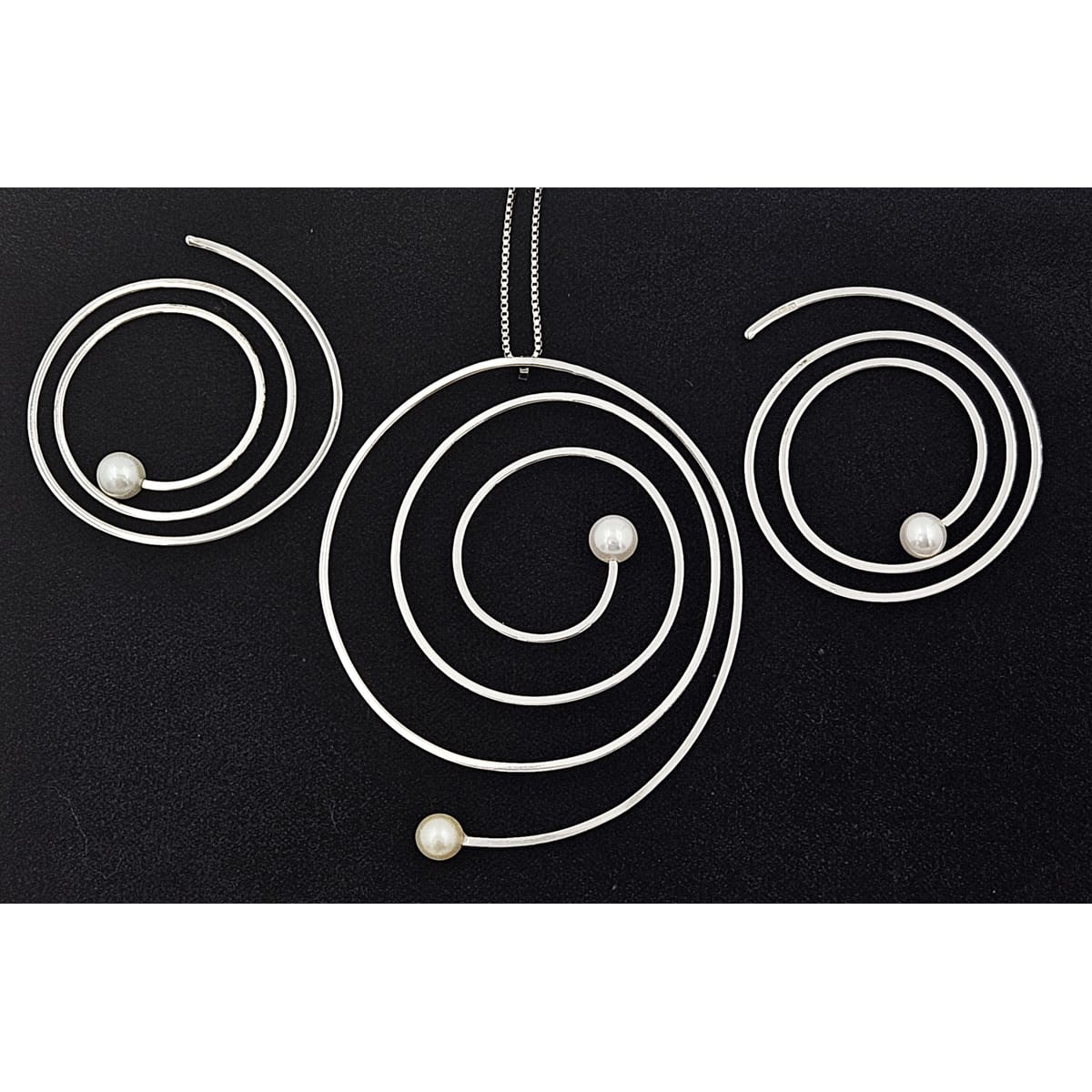 Frederic Duclos Jewelry Frederic Duclos Sterling Silver & Pearl Necklace and Earrings Demi Parure Set