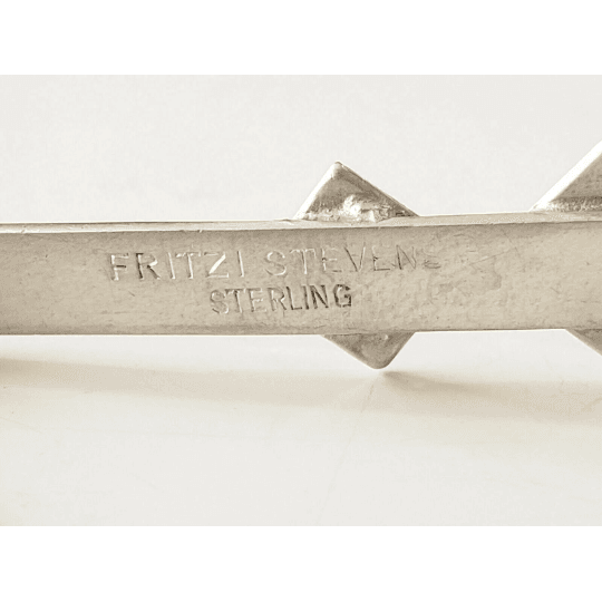 Fritzi Stevens Jewelry NYC Designer Fritzi Stevens Sterling Silver Modernist Brooch Lapel Pin C1950&