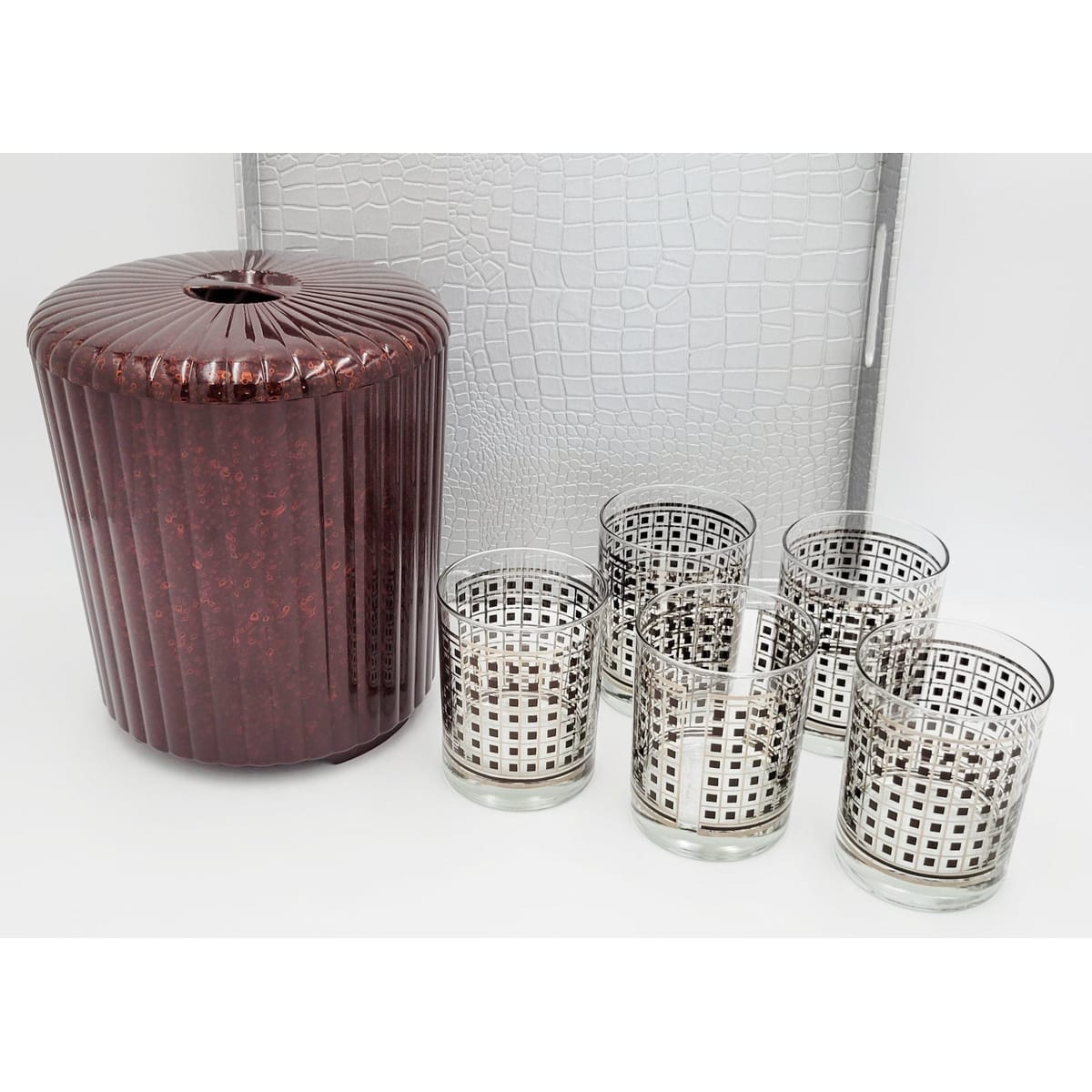 Georges Briard Serveware Georges Briard Silver & Brown Geometric Blocks Barware Set