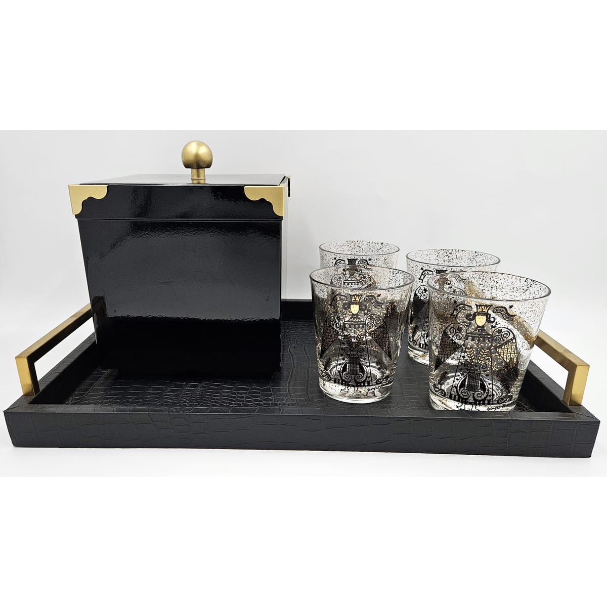 Georges Briard Serveware RARE Georges Briard Pax Vobiscum DOF Glasses Ice Bucket Tray Set 1950/60s