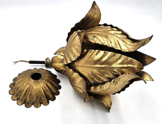 Halcolite Lighting MCM Halcolite Art Deco Brass Lotus Flower Hanging Pendant Light