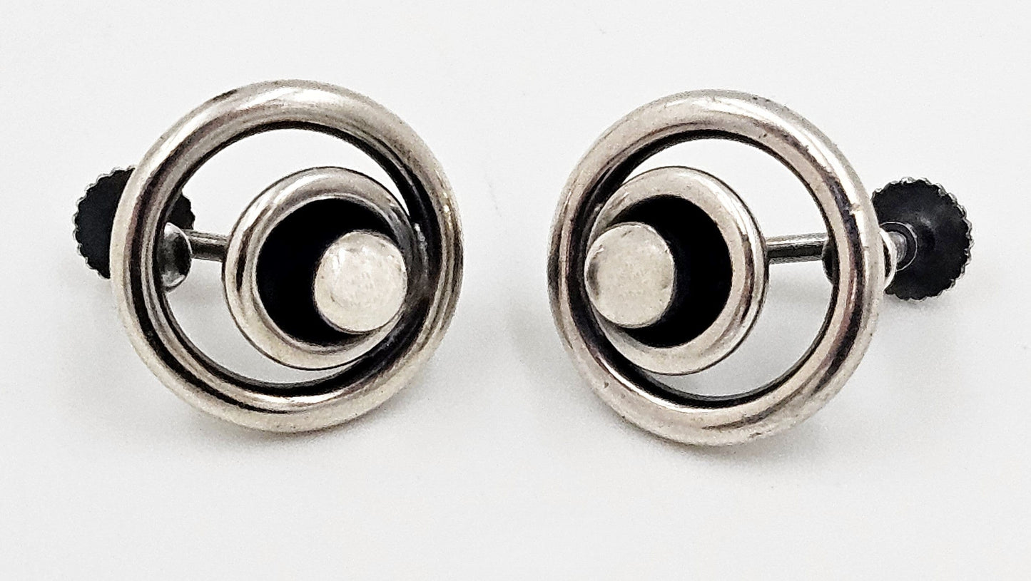 Hans Hansen Jewelry Denmark Designer Hans Hansen Sterling Modernist Earrings 1930-40's