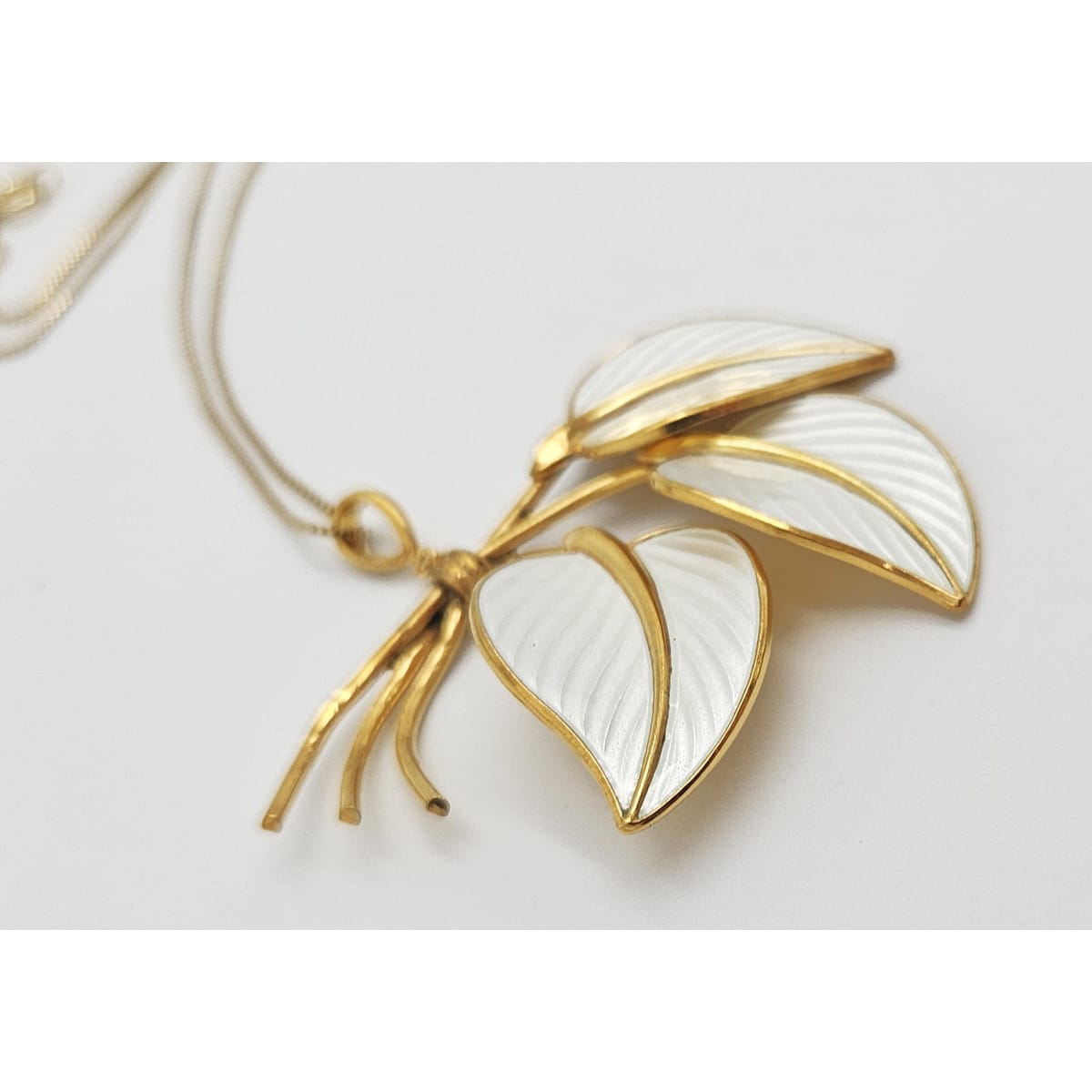 Hans Myhre Jewelry RARE Hans Myhre Norway Sterling Enamel Flower Leaves Pendant Necklace 50&