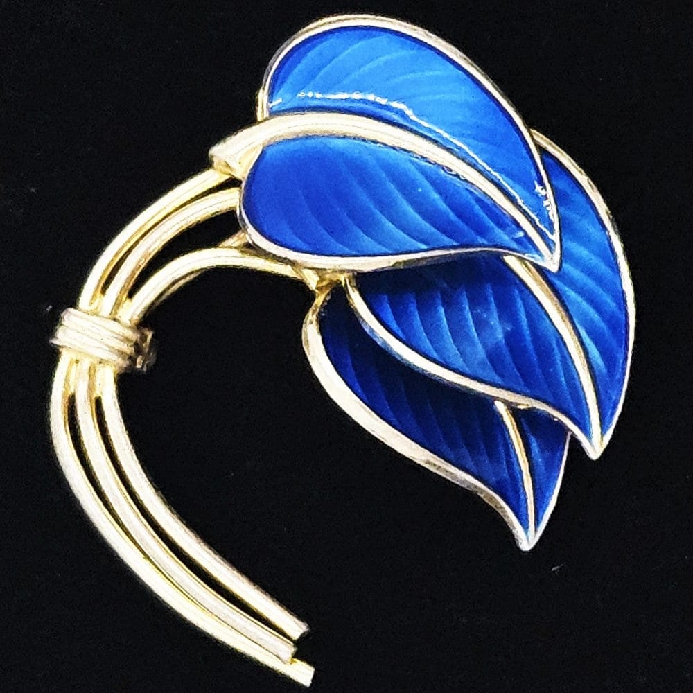 Hans Myhre Jewelry RARE Norway Hans Myhre Sterling Enamel Flower Leaves Brooch 1950&