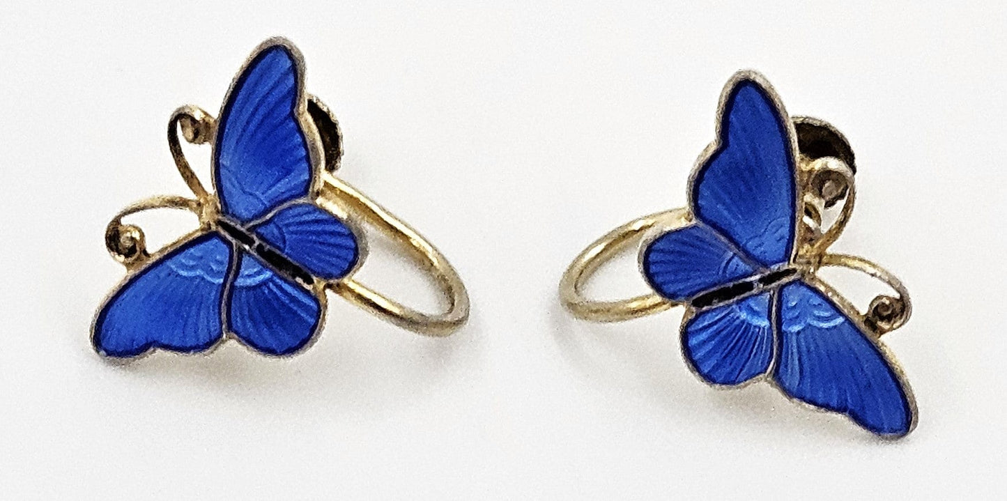 Ivar Holth Jewelry Ivar Holth Norway Gilt Sterling Royal Blue Enamel Butterfly Earrings Circa 1950s
