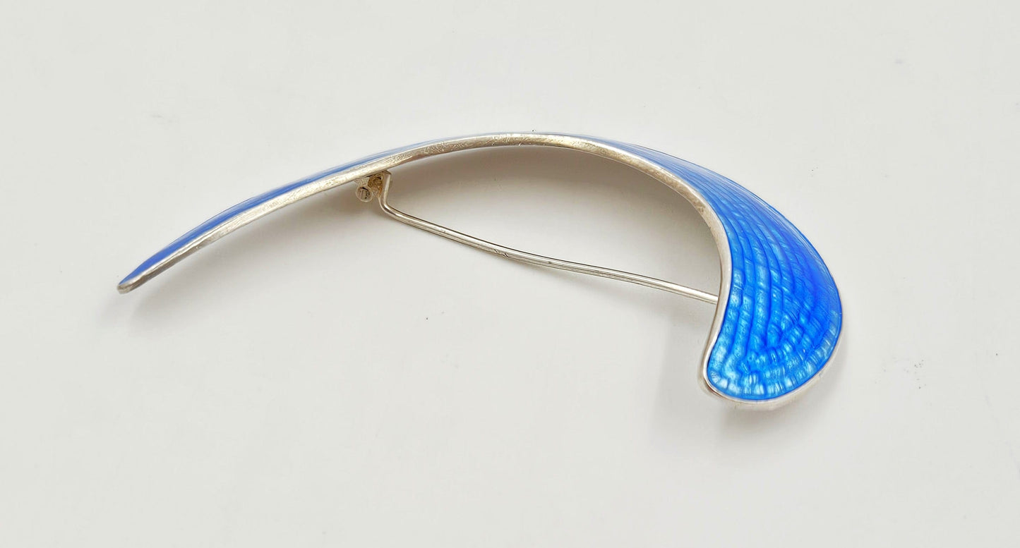 J Tostrup Jewelry Jacob Tostrup Norwegian Sterling Silver Blue Enamel Modernist Brooch Pin