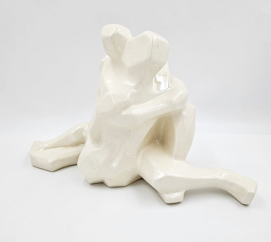 Jaru Sculpture RARE Jaru Ceramic Modernist Cubism Couple Embracing Sculpture C. 1976