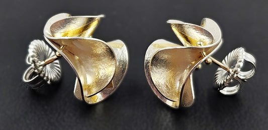 Jayne Redman Jewelry OOAK Designer Jayne Redman 925 18k 14k Modernist 3D Flower Earrings 1990s