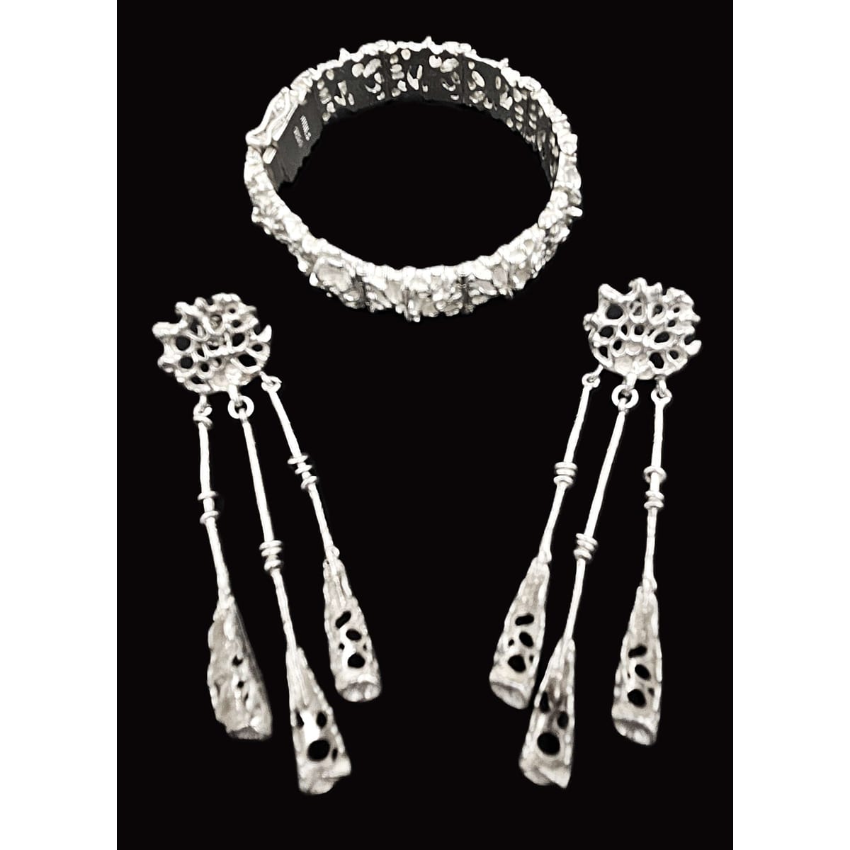Juhls Jewelry Rare Juhls Kautokeino Norway Sterling Brutalist Tundra Bracelet Earrings 1960s