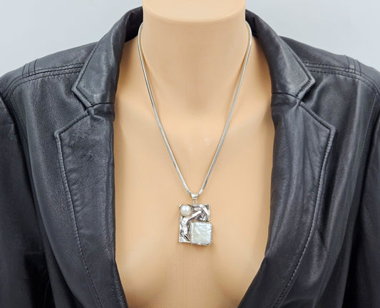 Julie Sandlau Jewelry Vintage/Retired Denmark Julie Sandlau Modernist Sterling Mabe Pearl Necklace