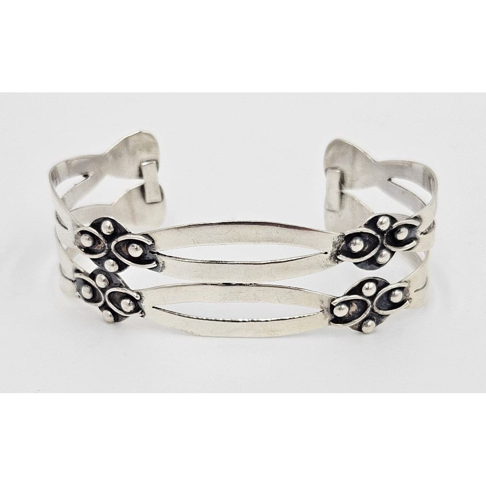 Juvenal Taxco Jewelry Taxco Artist Juvenal Sterling Silver Ornate Cuff Bracelet Circa 1960s Eagle 2