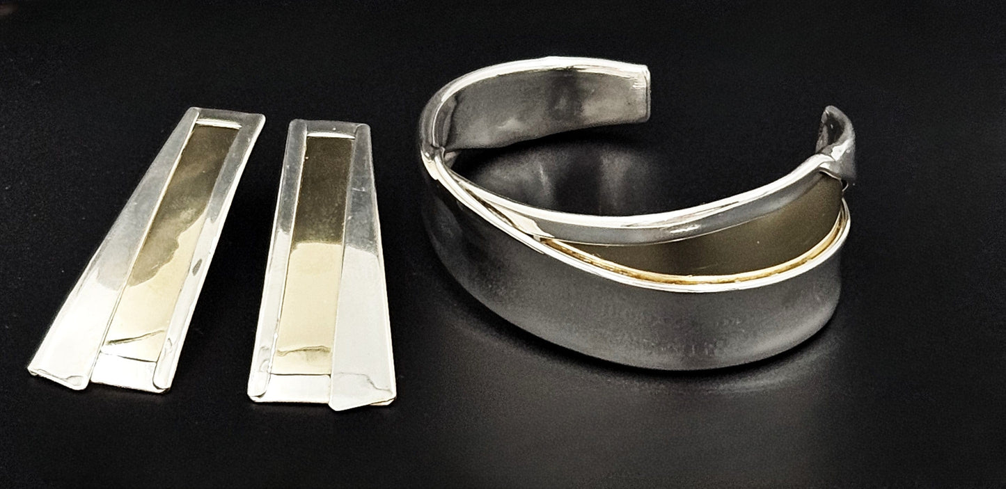 Katz Turner Jewelry Designers Katz Turner California Sterling Post Modern Bracelet Earring Set 80's